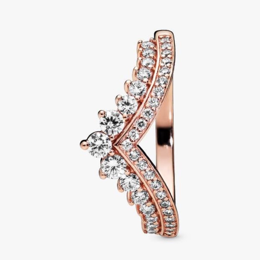 Pandora Princess Wishbone Ring 14k Rose Gold Plating - Picture 2 of 7